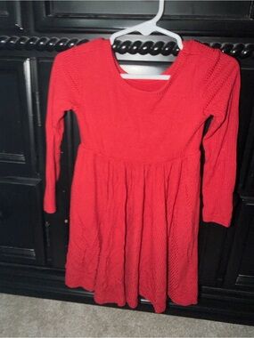 Girls' Red Knit Long-Sleeve Dress